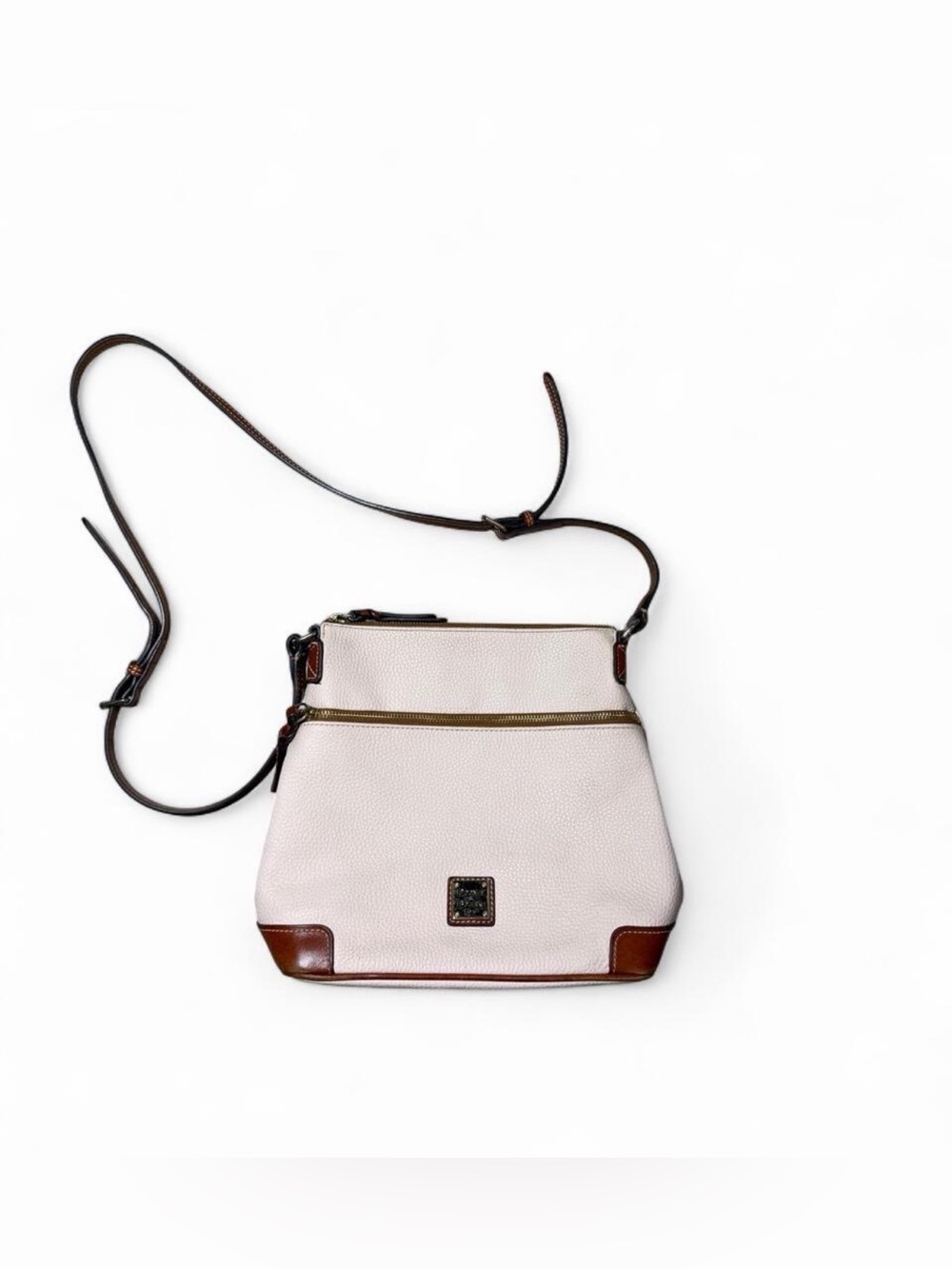 Dooney & Bourke Pink Pebbled Leather Crossbody Bag Tan Trim Zip Pocket